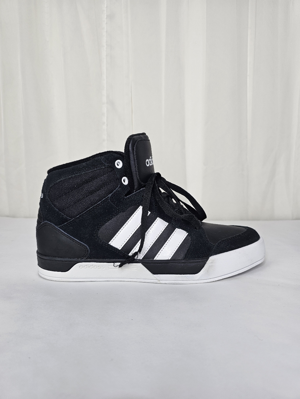 Adidas Neo Raleigh Mid Black White Striped Retro High Top Sneakers Men's 8 NEW